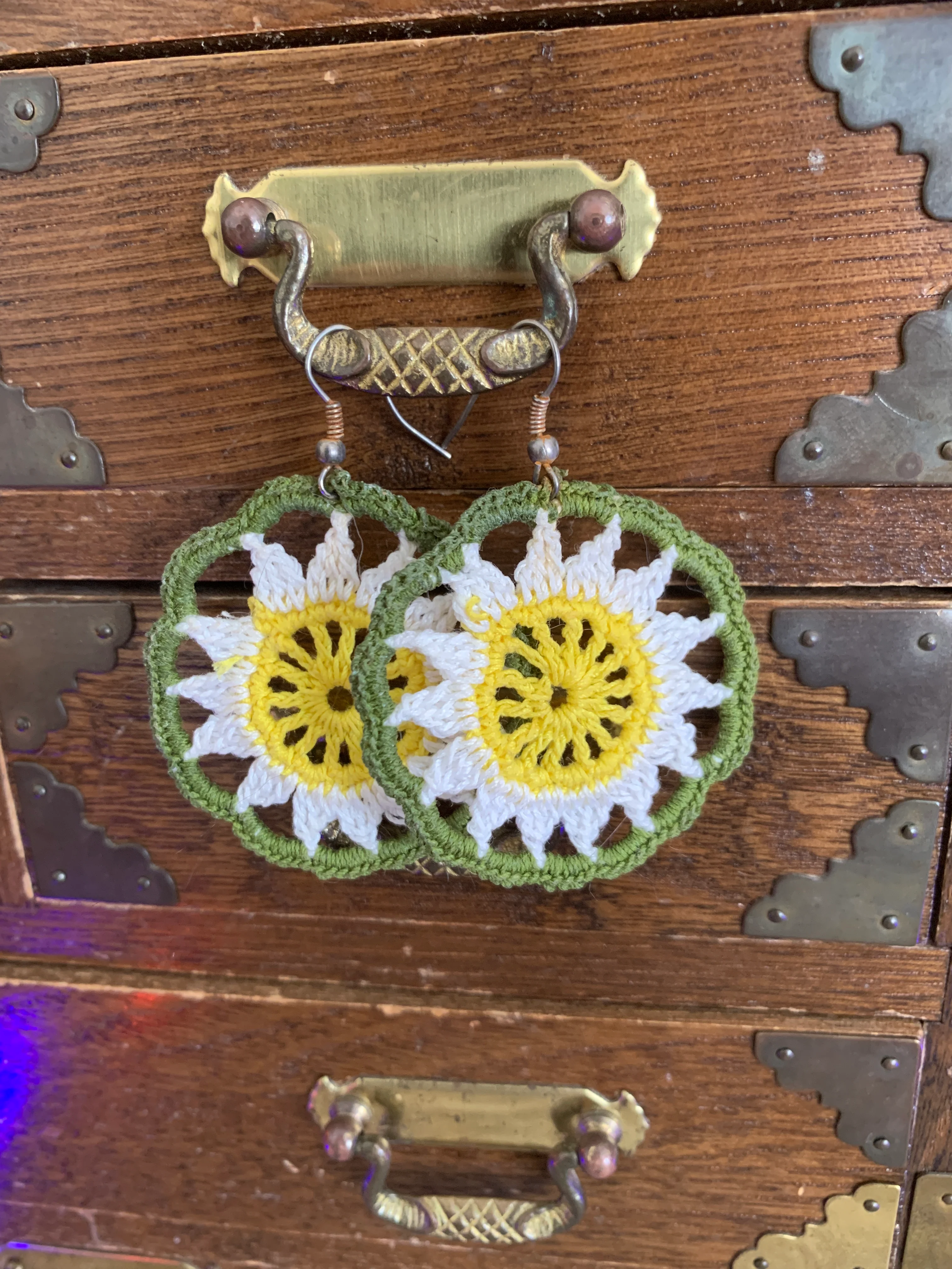 Boho Groovy Embroidered Sunshine Flower Eartings - Image 3