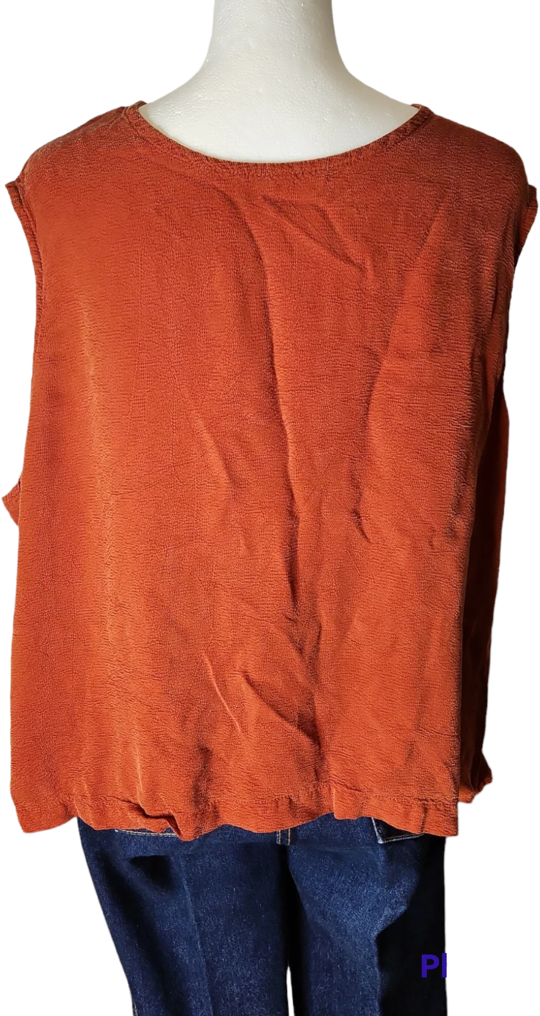 Boho Orange Rust Sleeveless Top By Moray California - Image 2