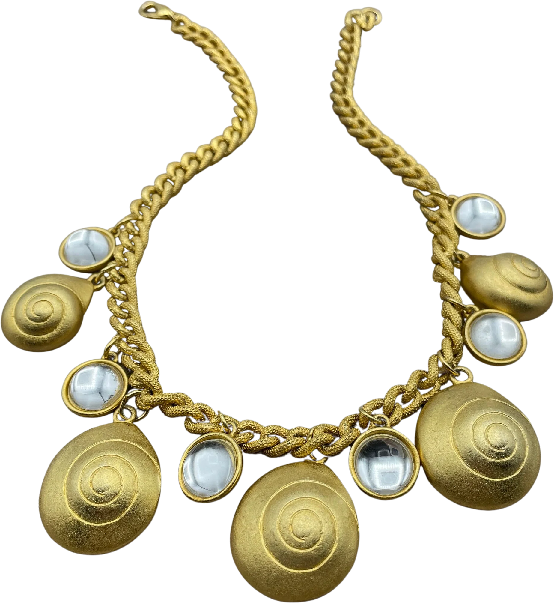Bold Etruscan Shell Charm Gold Statement Choker Clear Cabochon Statement Jewelry