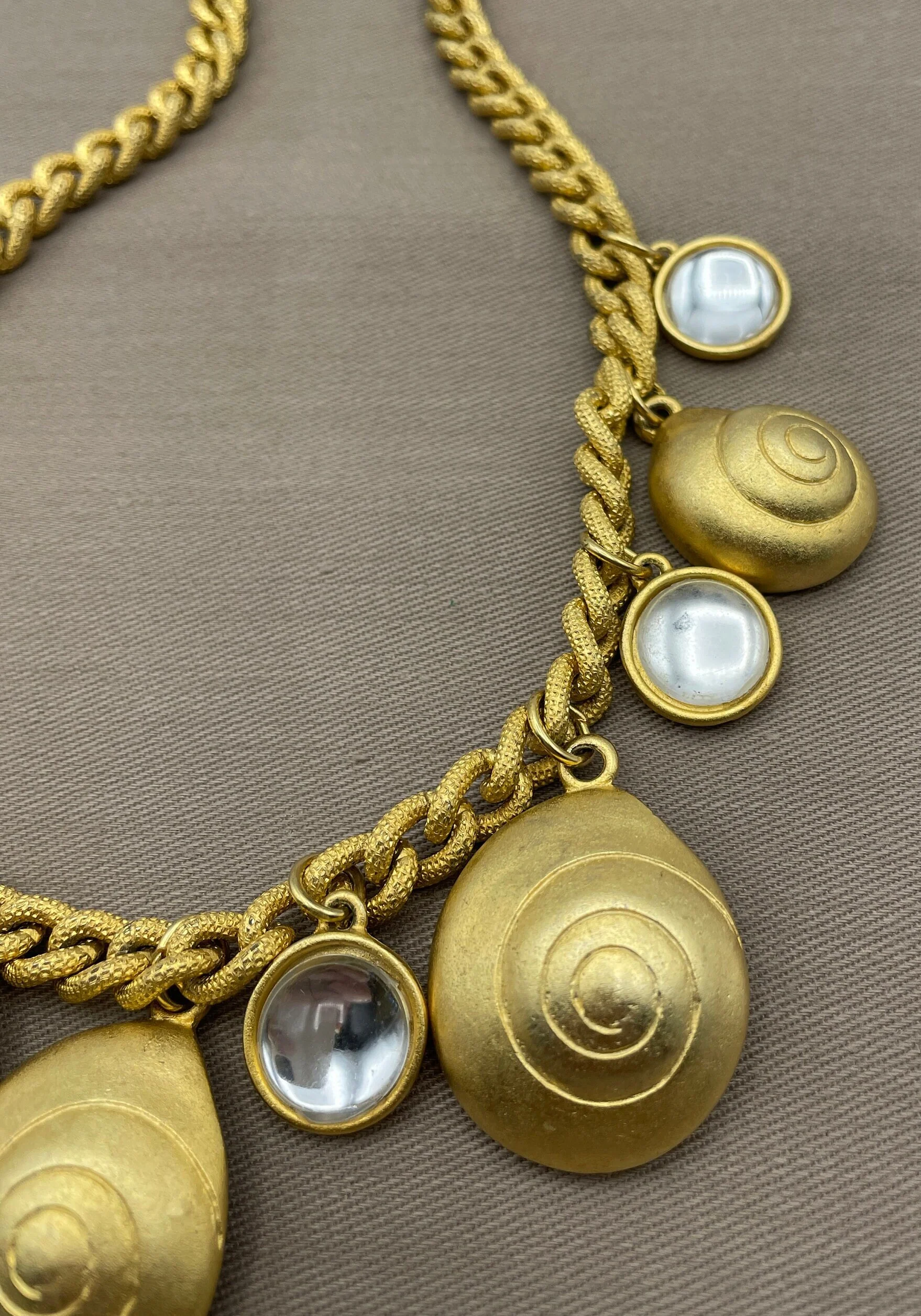 Bold Etruscan Shell Charm Gold Statement Choker Clear Cabochon Statement Jewelry - Image 3