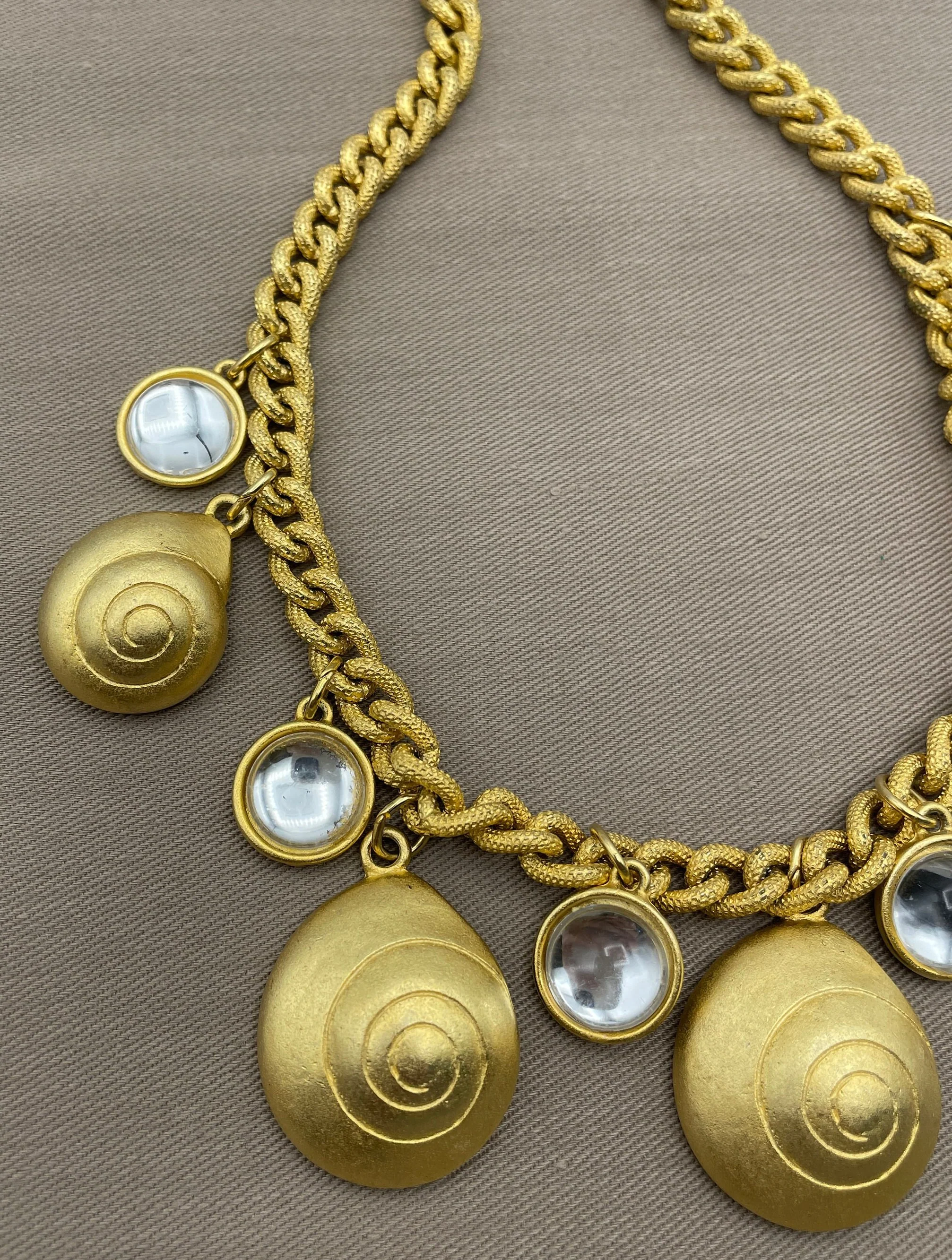 Bold Etruscan Shell Charm Gold Statement Choker Clear Cabochon Statement Jewelry - Image 4
