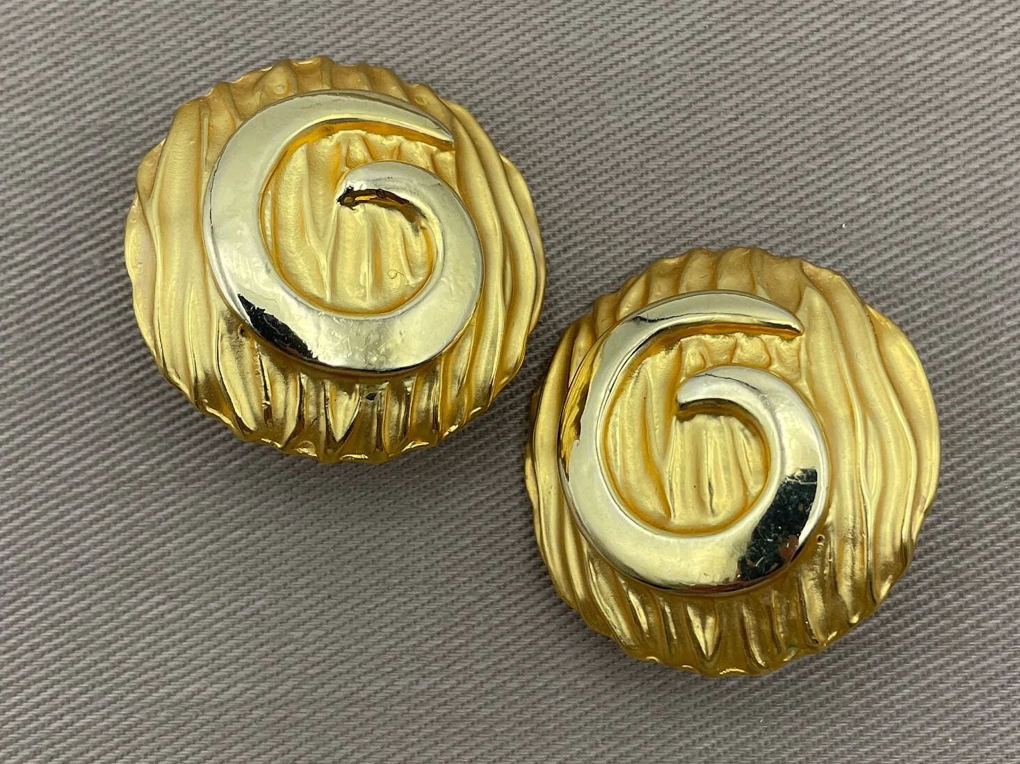 Bold Gold Etruscan Clip-On Statement Earrings - Image 2