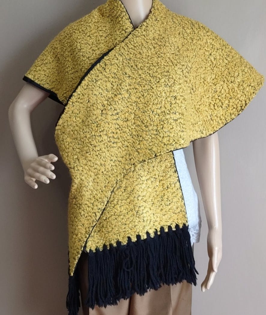 Bold Yellow Textured Cape with Black Taffeta Lining - Image 3