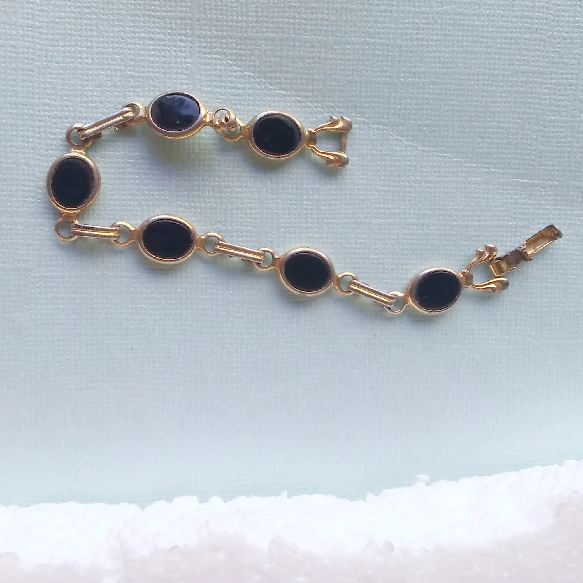 Bracelet Black Faux Onyx Links Gold Wash By Emmons - Image 3