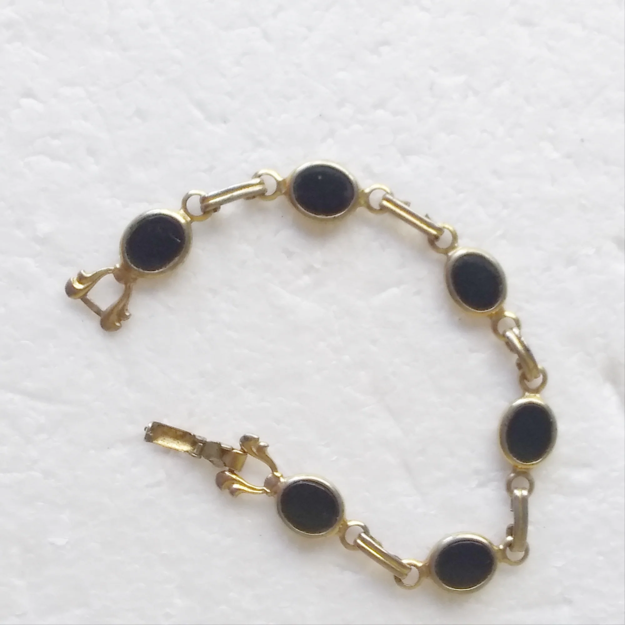 Bracelet Black Faux Onyx Links Gold Wash By Emmons - Image 4