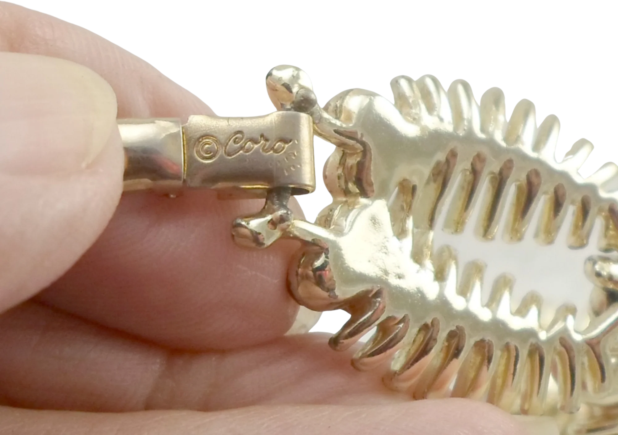Bracelet Goldtone Leafy Links Faux Brown Pearls By Coro - Image 2