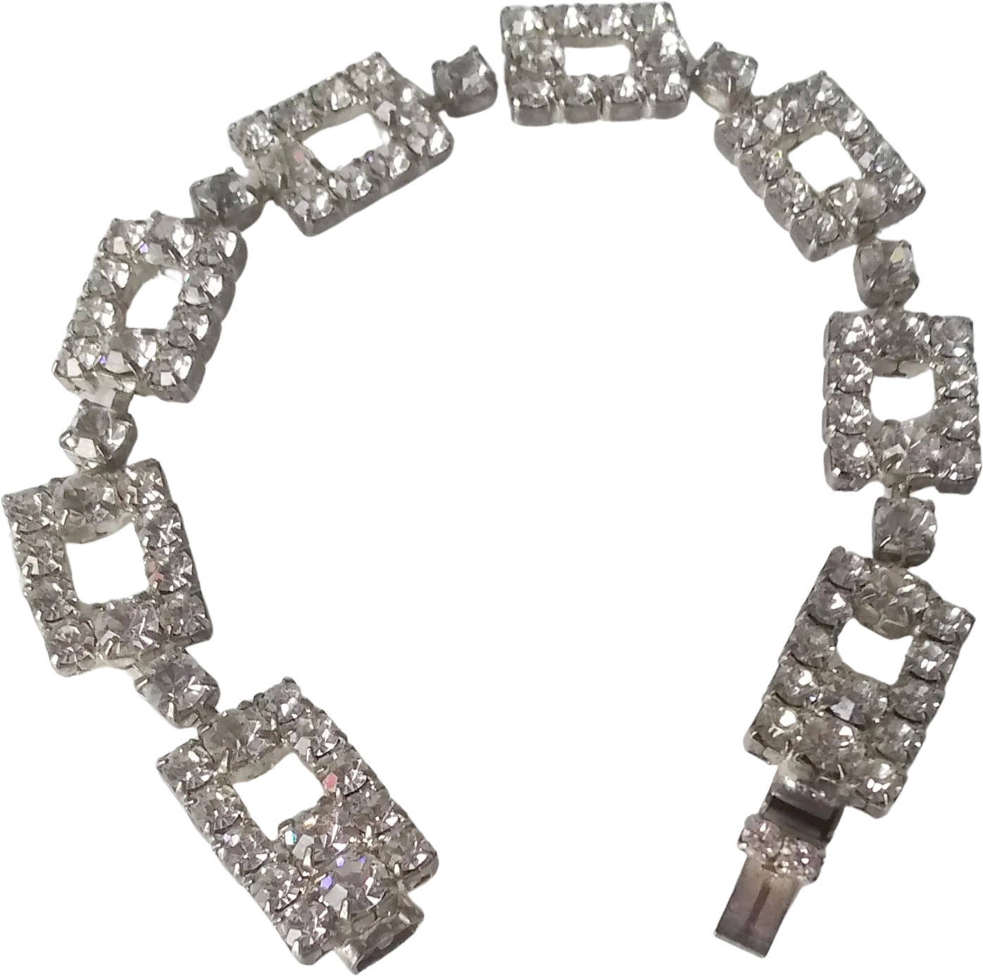 Bracelet Open Rectangle Links Prong Rhinestones