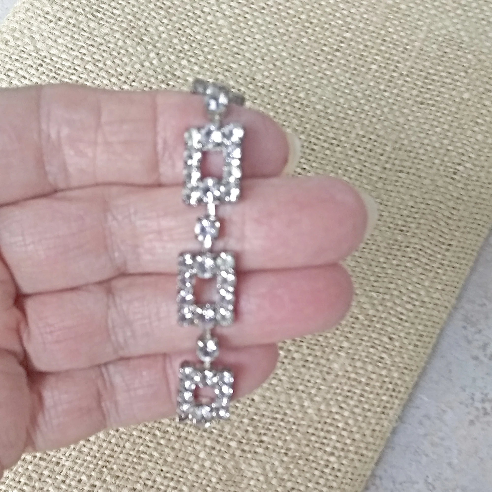 Bracelet Open Rectangle Links Prong Rhinestones - Image 7