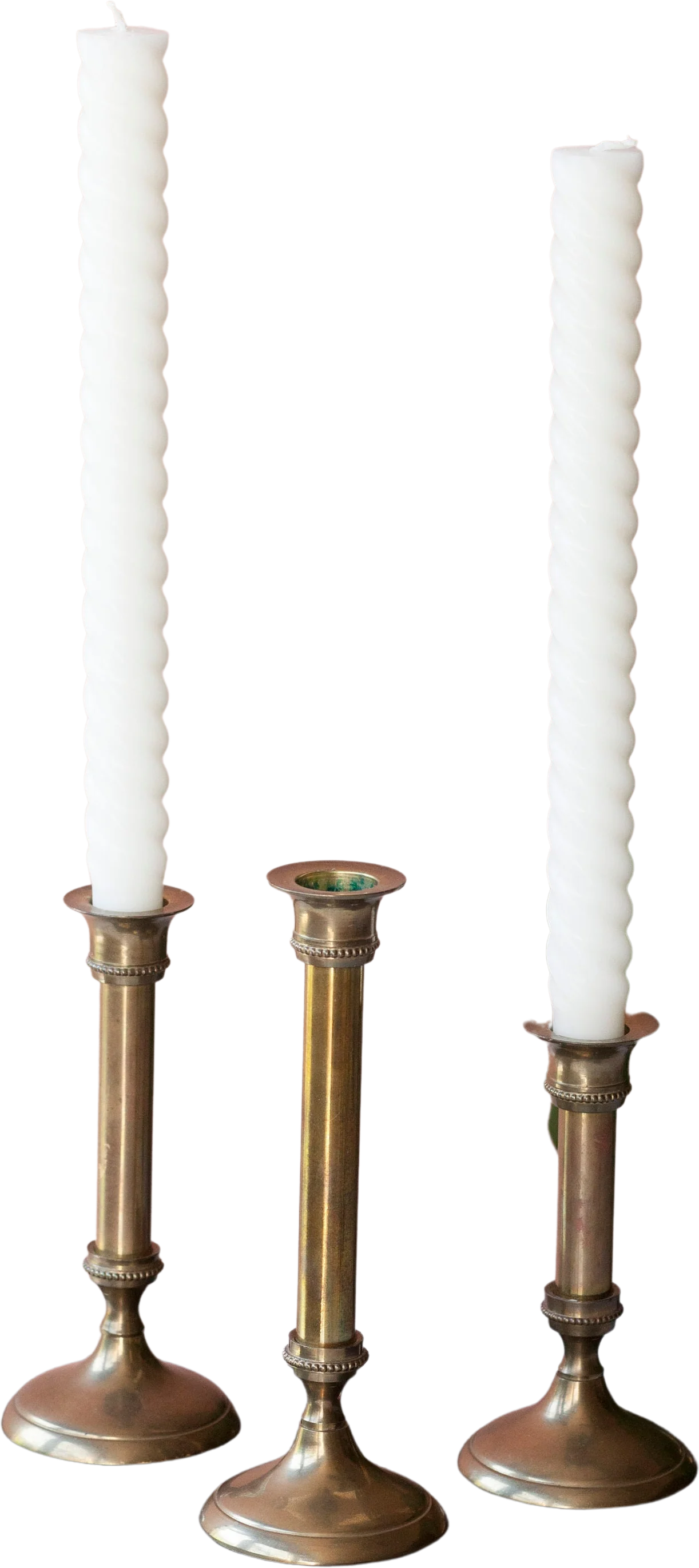 Brass Candlestick Holders Set of Three Vintage