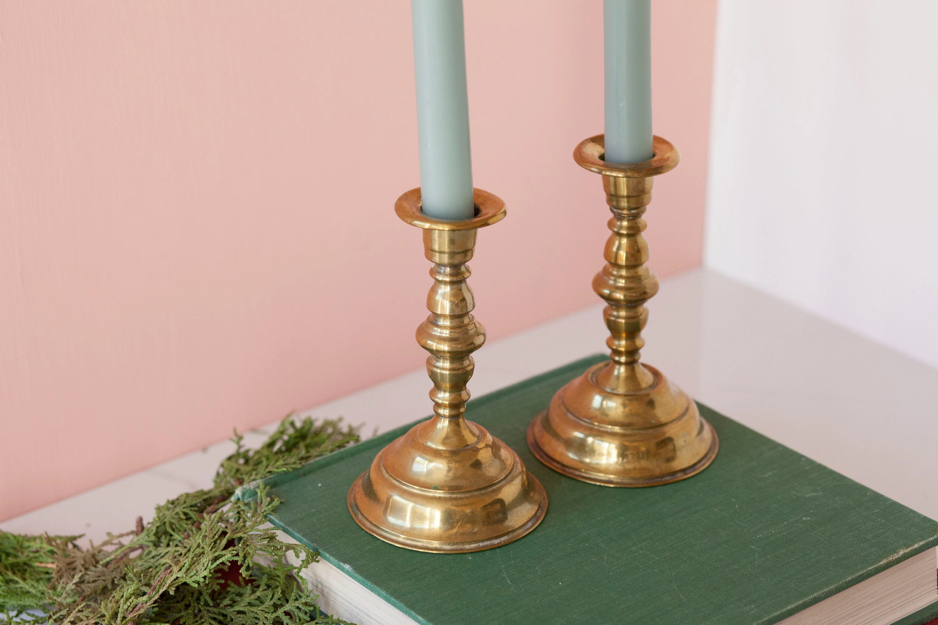 Brass Candlesticks Pair of Two 5. 5" Height Shiny 1" Candle Holders Eclectic Decor - Image 2