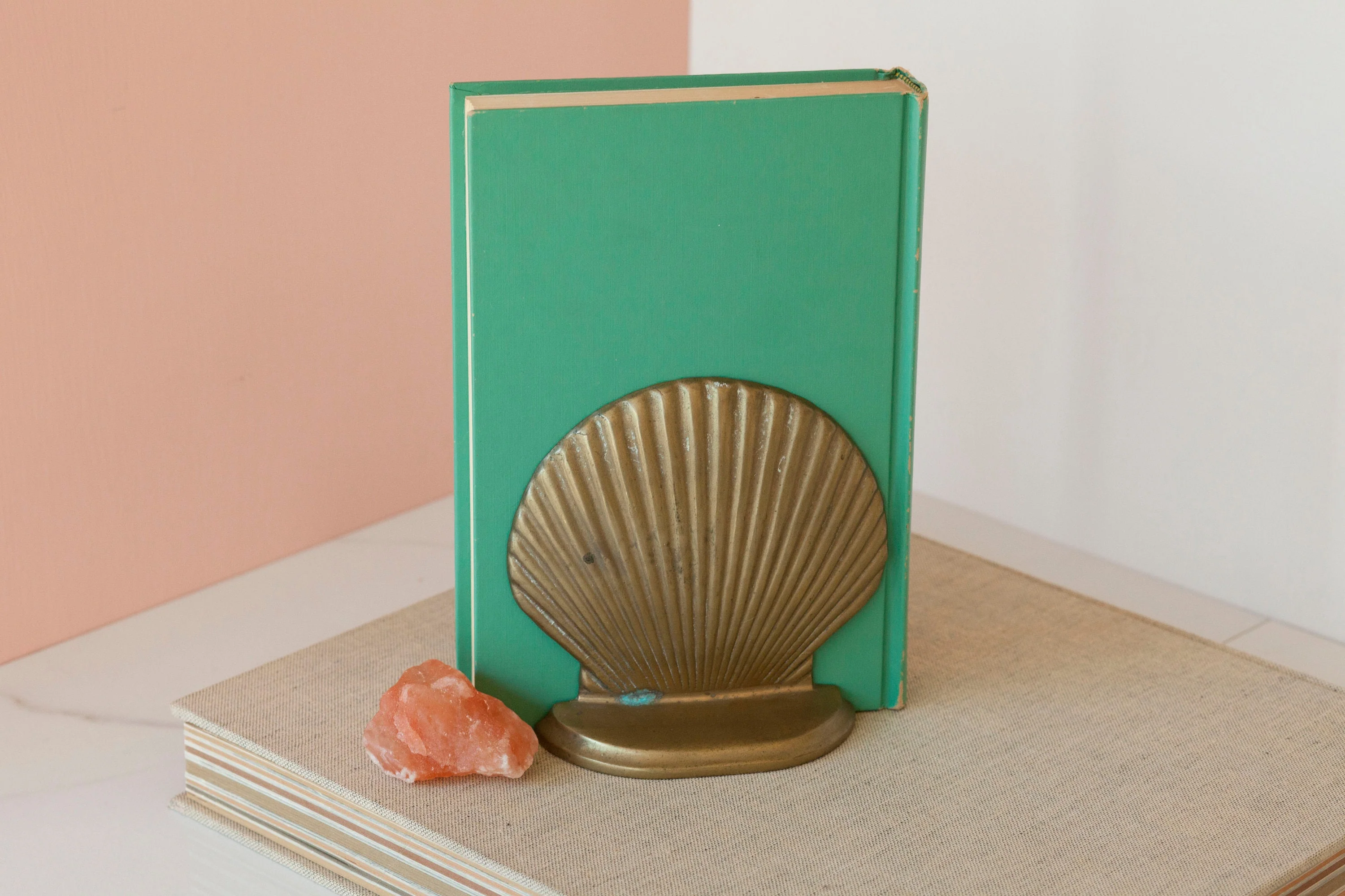 Brass Seashell Bookend Single with Patina Coastal Gran Shelf Decor Light Academia Office Library Accessory - Image 7