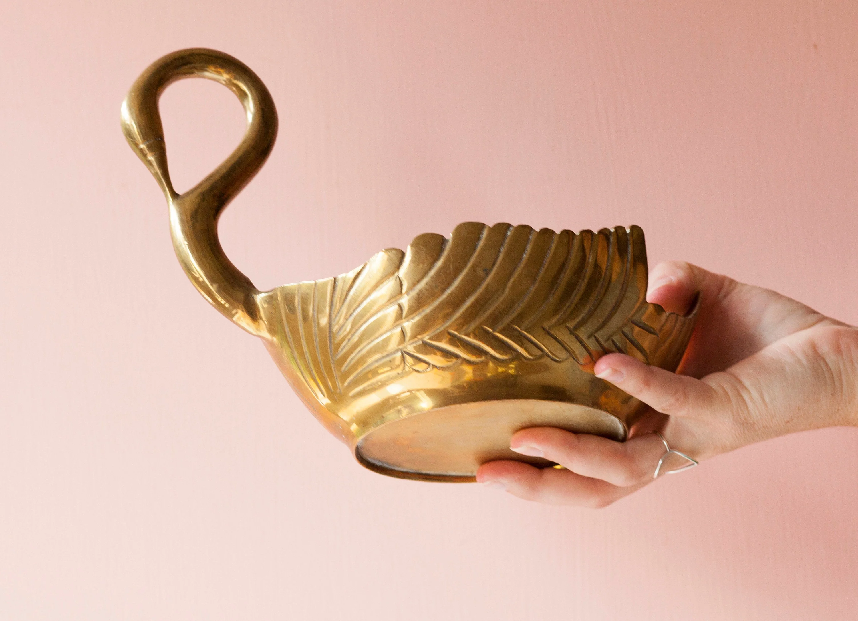 Brass Swan Catchall Dish Medium Brass Art Deco Swan Shelf Decor - Image 10