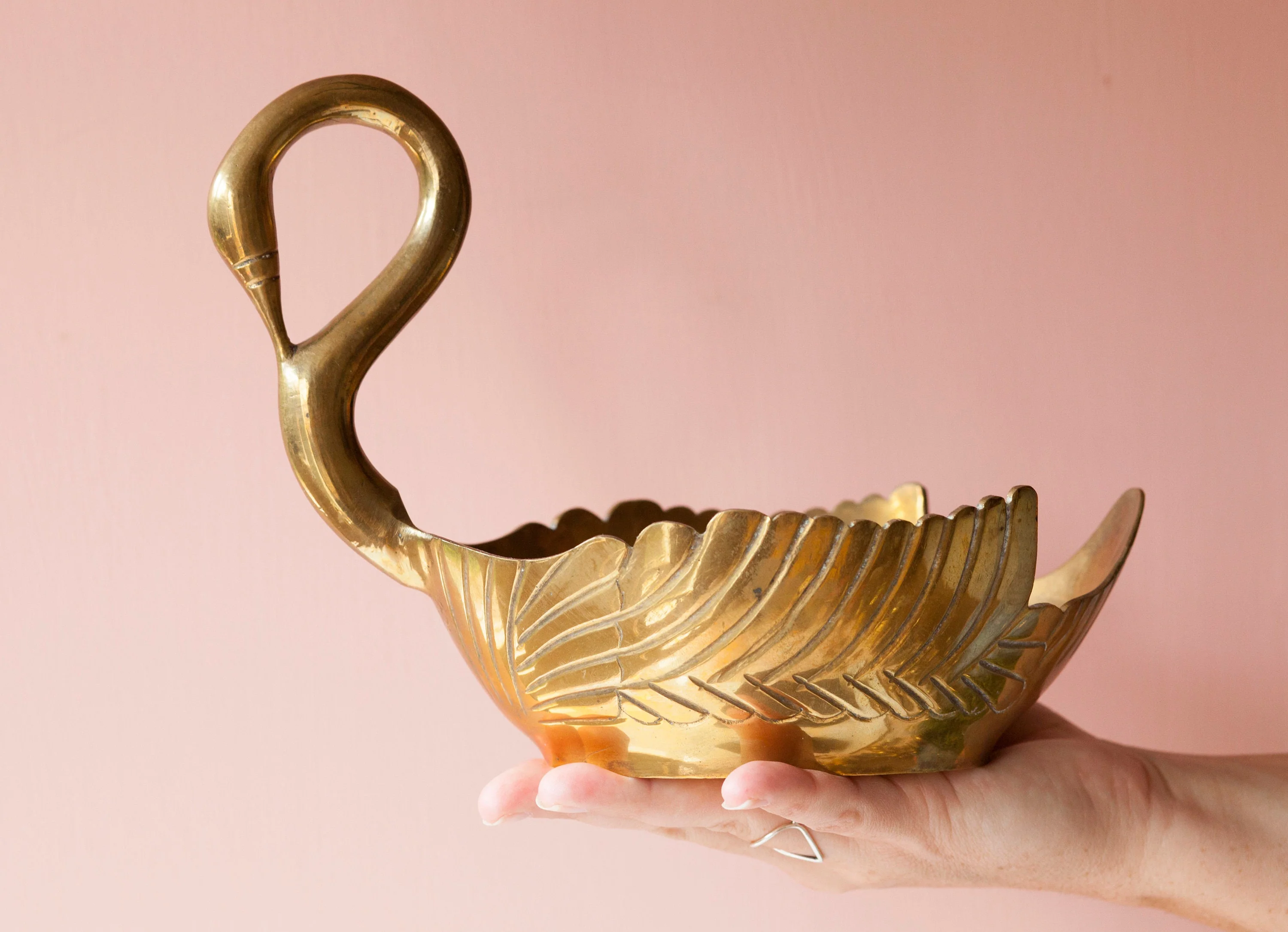 Brass Swan Catchall Dish Medium Brass Art Deco Swan Shelf Decor - Image 3