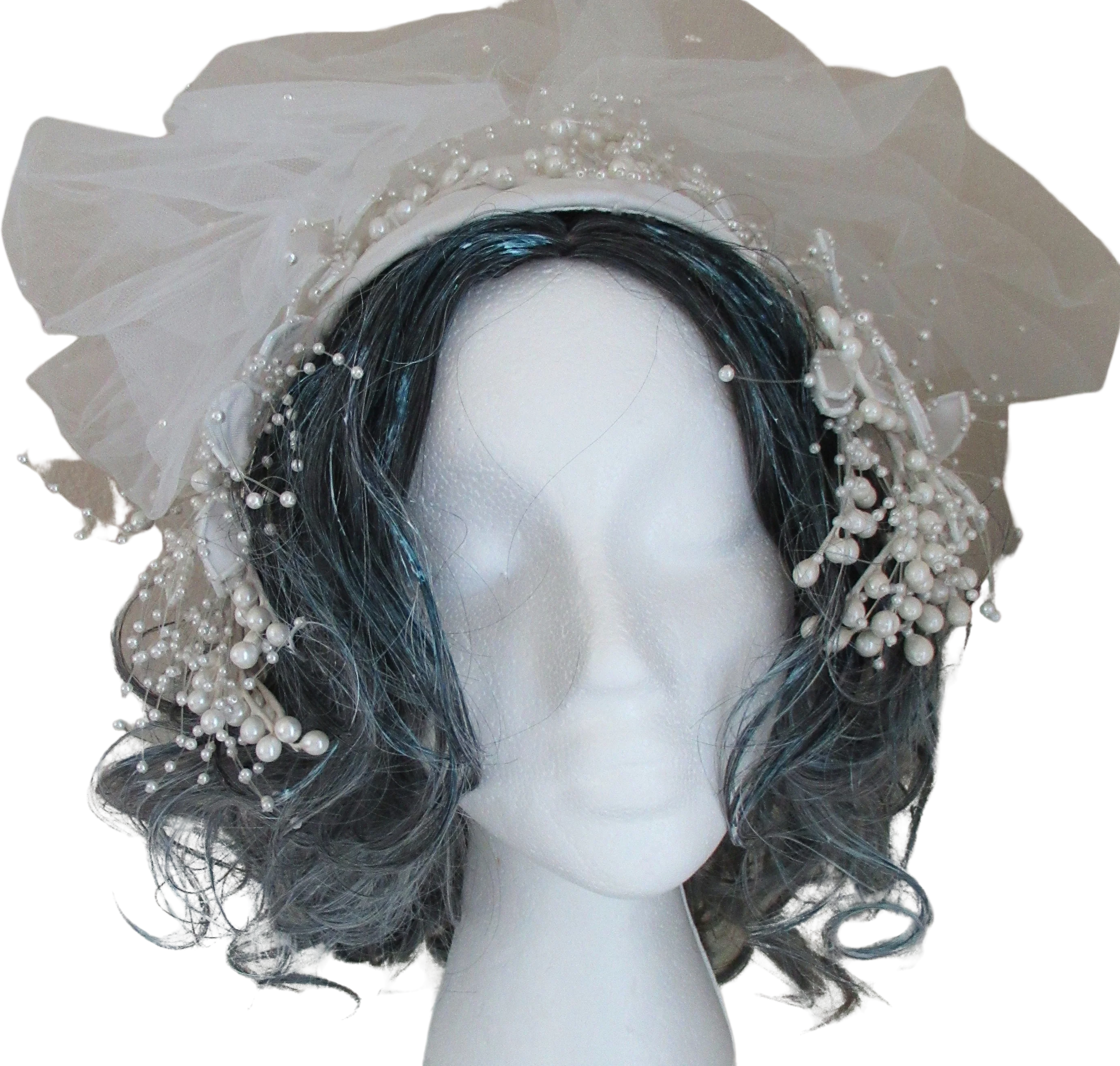 Bridal White Headpiece / Wedding Hat Priscilla of Boston, Frames Your Face, Fabulous Floral, Bead and Net Details, Unique Bridal Chic, Vtg
