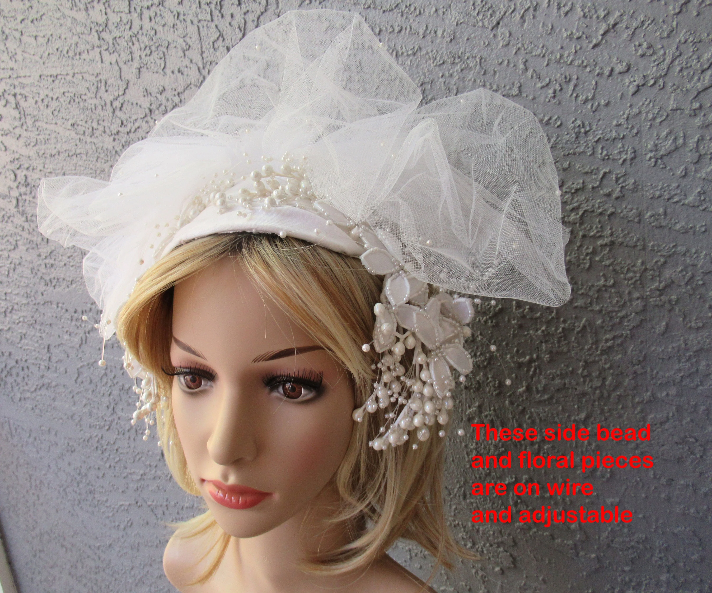 Bridal White Headpiece / Wedding Hat Priscilla of Boston, Frames Your Face, Fabulous Floral, Bead and Net Details, Unique Bridal Chic, Vtg - Image 2