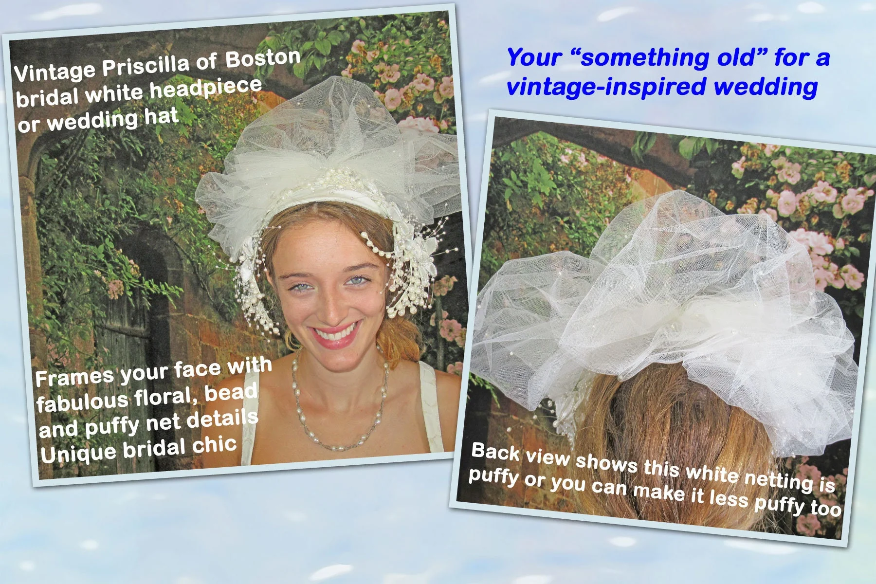 Bridal White Headpiece / Wedding Hat Priscilla of Boston, Frames Your Face, Fabulous Floral, Bead and Net Details, Unique Bridal Chic, Vtg - Image 7