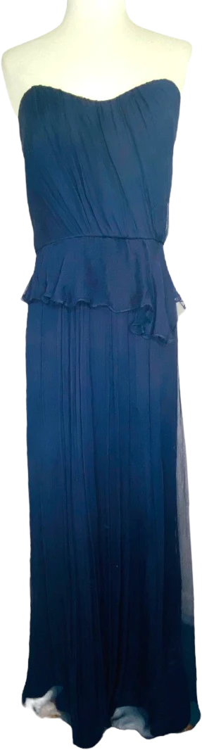 Bridesmaid Strapless Dress Prom Homecoming Gown Navy Silk Womens Size 12 by Amsale