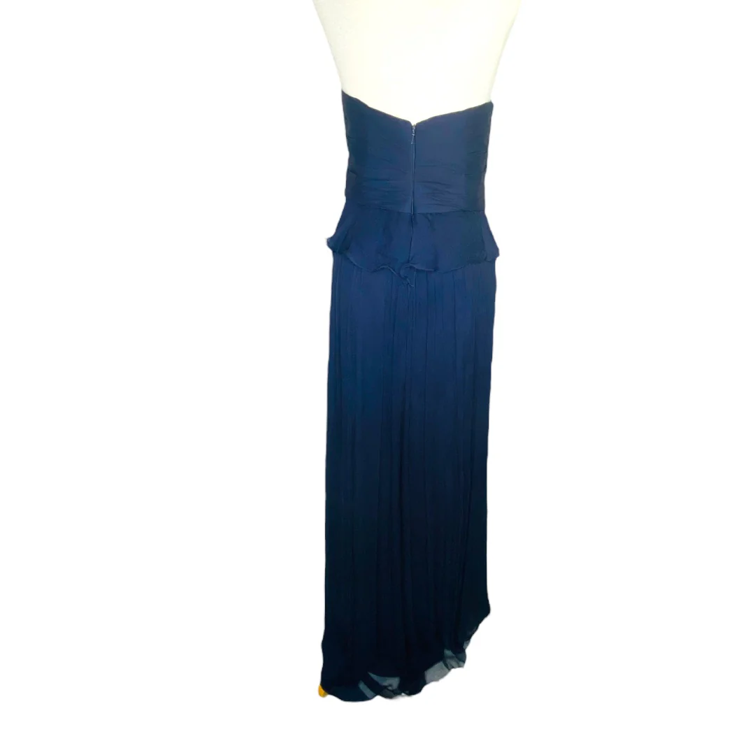 Bridesmaid Strapless Dress Prom Homecoming Gown Navy Silk Womens Size 12 by Amsale - Image 6