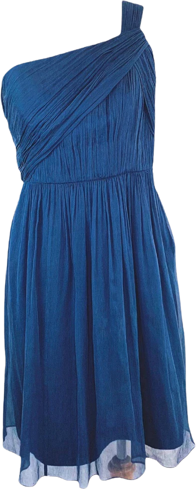Bridesmaid Wedding Guest One Shoulder Party Cocktail Silk Navy Dress 4 by Amsale