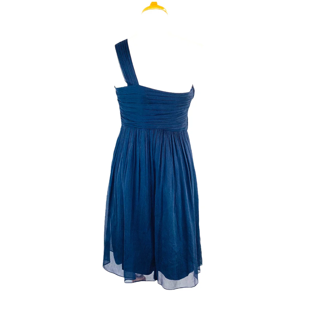 Bridesmaid Wedding Guest One Shoulder Party Cocktail Silk Navy Dress 4 by Amsale - Image 3