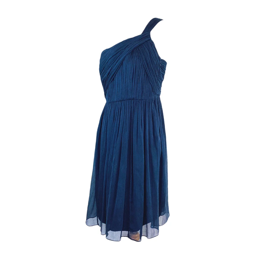 Bridesmaid Wedding Guest One Shoulder Party Cocktail Silk Navy Dress 4 by Amsale - Image 4
