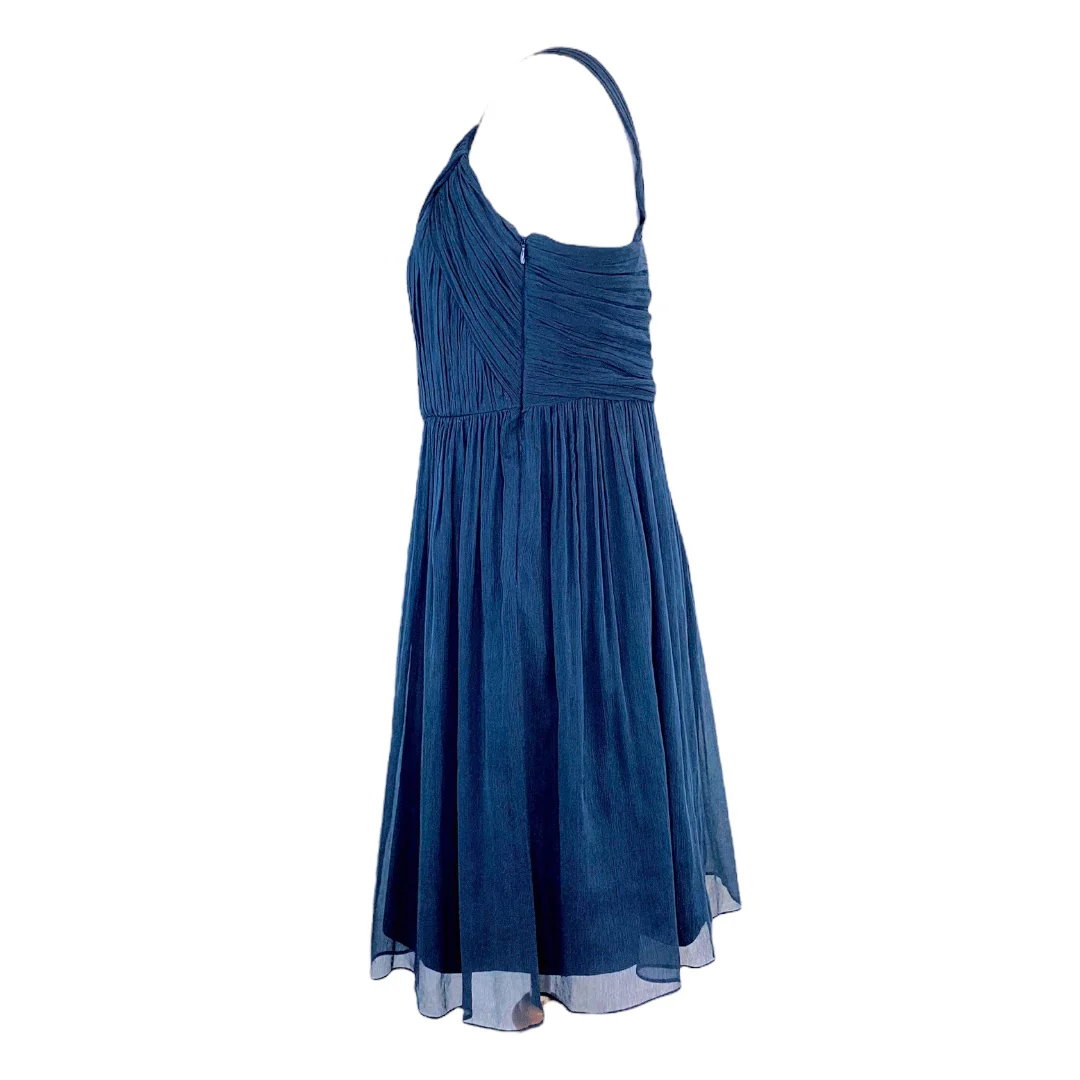 Bridesmaid Wedding Guest One Shoulder Party Cocktail Silk Navy Dress 4 by Amsale - Image 6