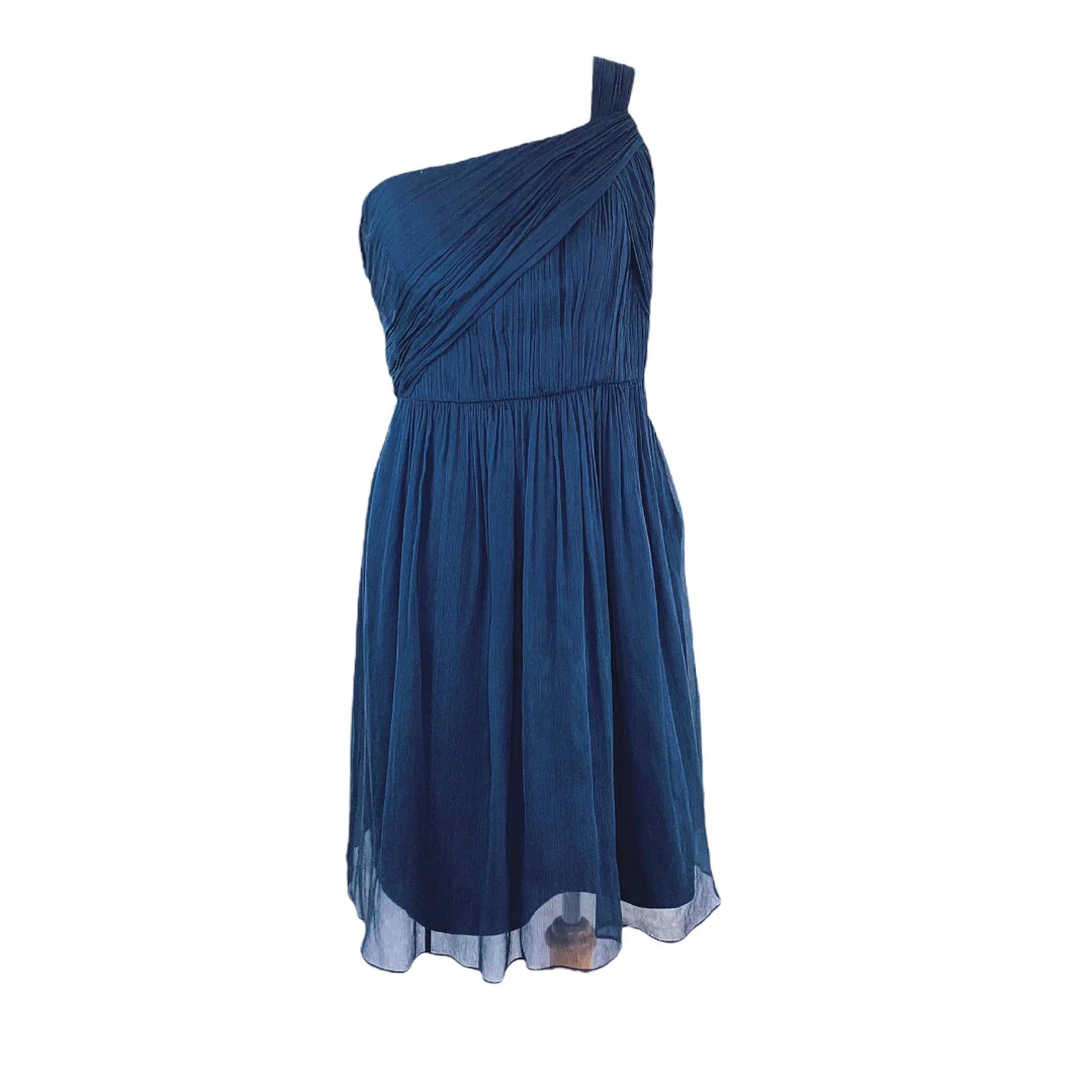 Bridesmaid Wedding Guest One Shoulder Party Cocktail Silk Navy Dress 4 by Amsale - Image 9