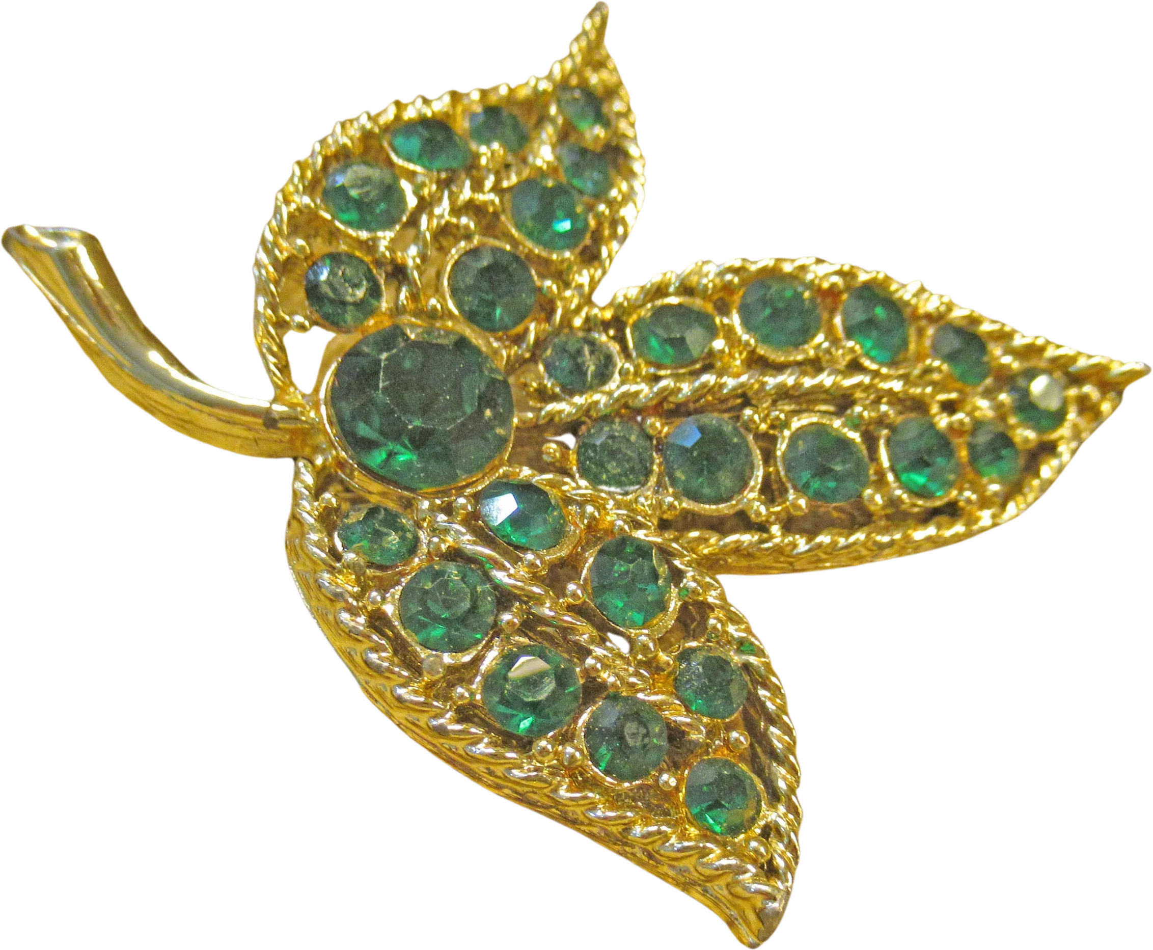 Bright Green Rhinestone Leaf Brooch Perfect for St Patrick's Day Or Anyone Who Lives "green" Gold Tone Metal Backing with Rolling C Clasp
