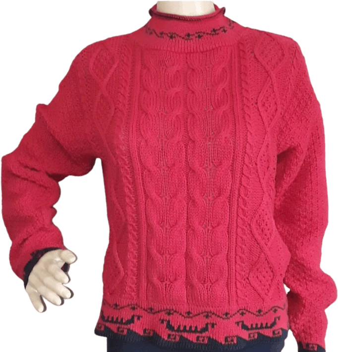 90's Bright Red Greek Key Ship Sweater by British Passage