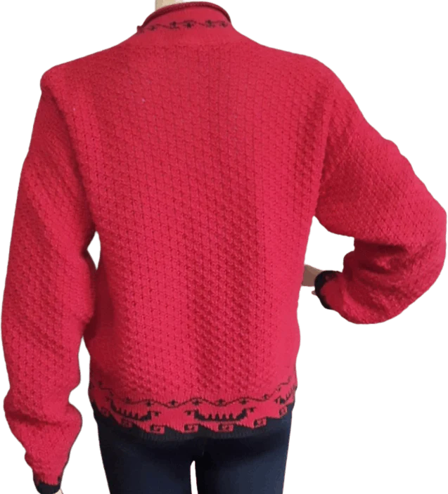 90's Bright Red Greek Key Ship Sweater by British Passage - Image 2