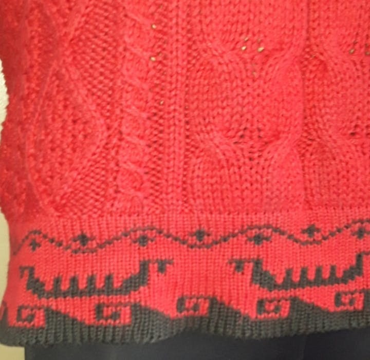 90's Bright Red Greek Key Ship Sweater by British Passage - Image 3