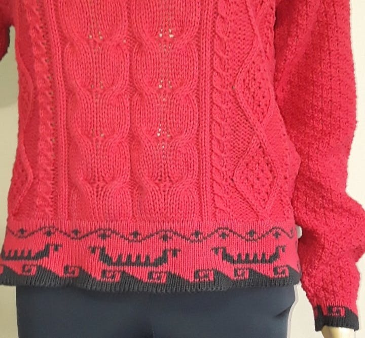 90's Bright Red Greek Key Ship Sweater by British Passage - Image 5