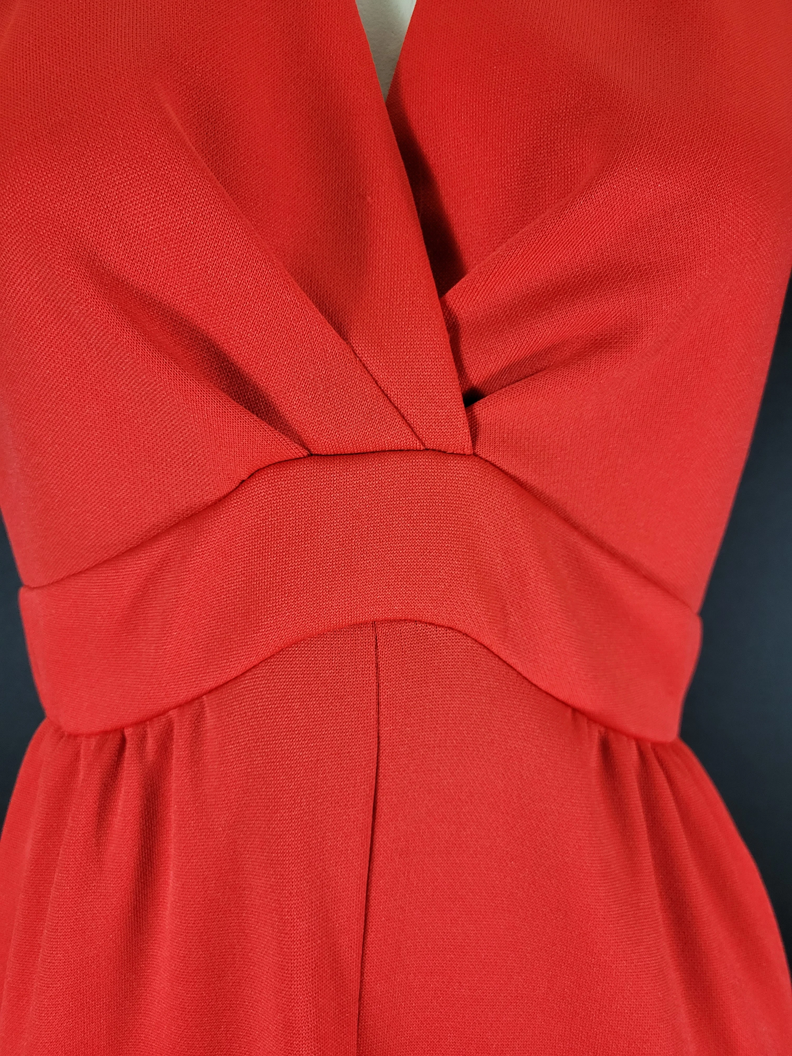 Bright Red Sleeveless Empire Waist Maxi Dress By Leslie Fay Knits - Image 5