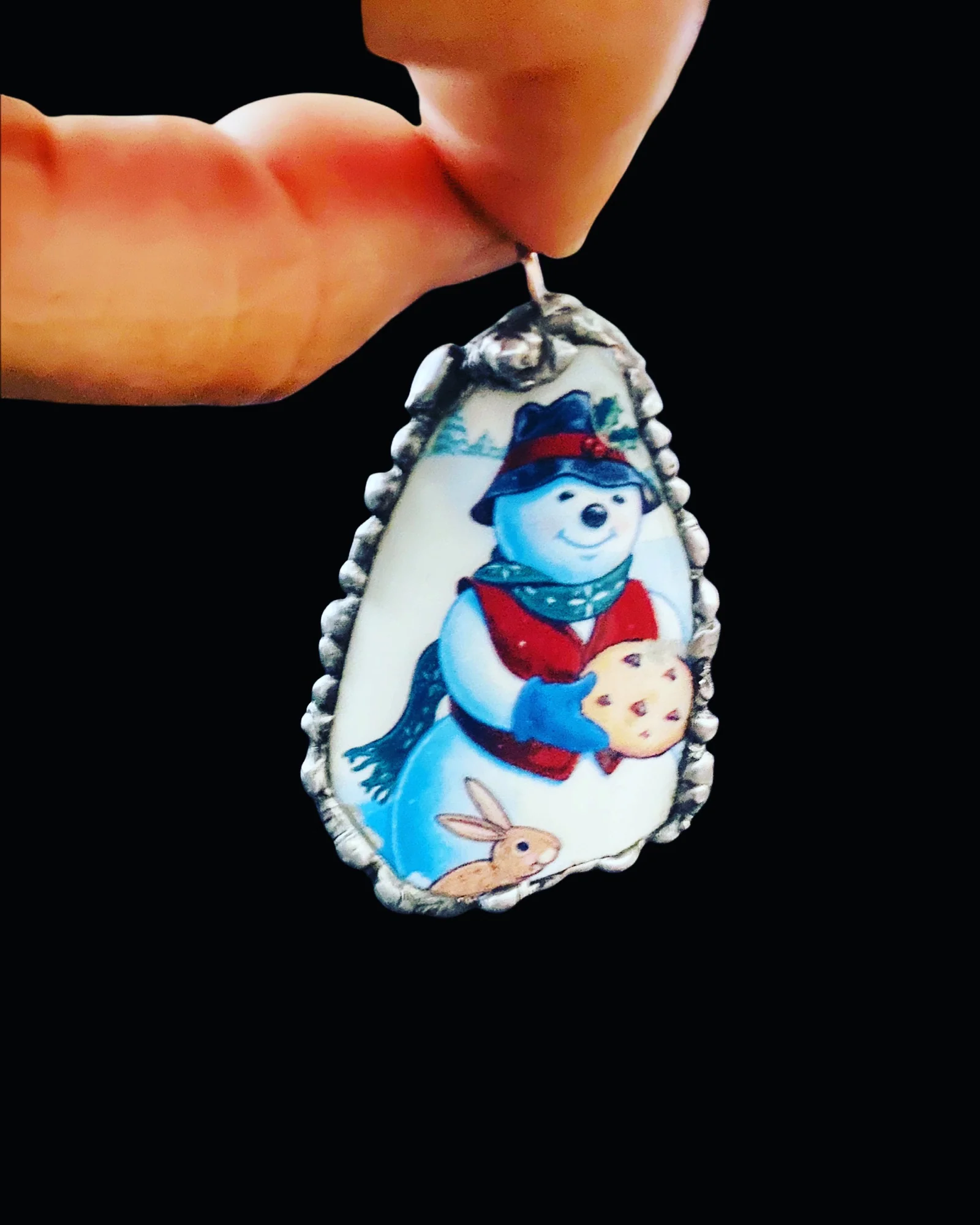 Broken Ceramic Pendant Snowman “cookies for Santa” Framed In Decorative Solder by Broken Pottery - Image 2