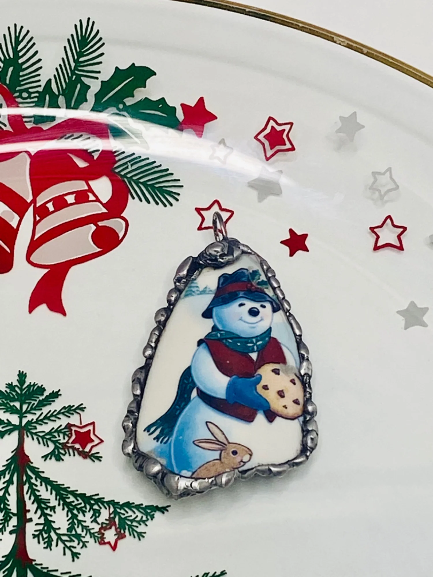 Broken Ceramic Pendant Snowman “cookies for Santa” Framed In Decorative Solder by Broken Pottery - Image 6