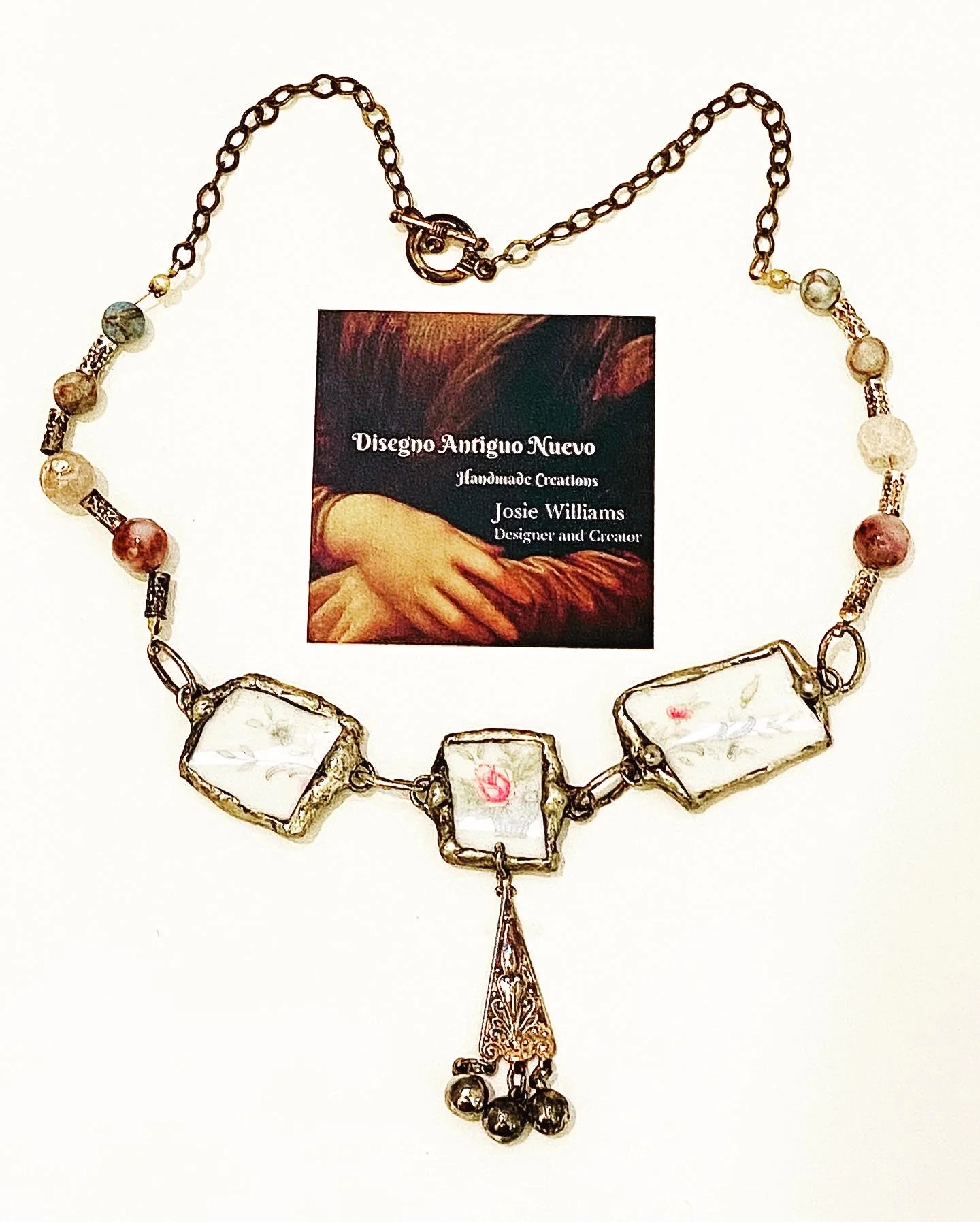 Broken China Choker Necklace with Agate and Aqua Terra Jasper Beads Upcycled Repurposed - Image 5