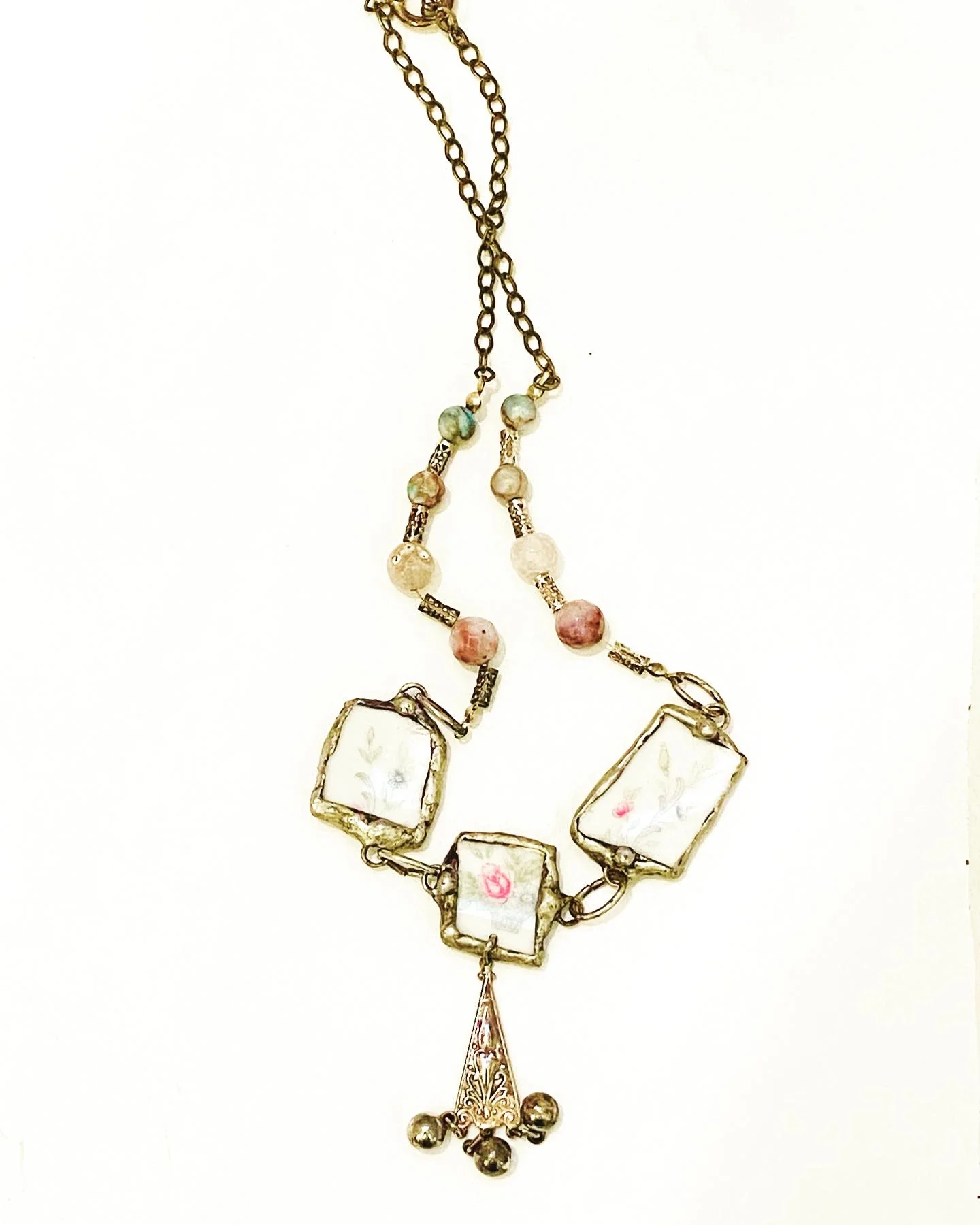 Broken China Choker Necklace with Agate and Aqua Terra Jasper Beads Upcycled Repurposed - Image 6