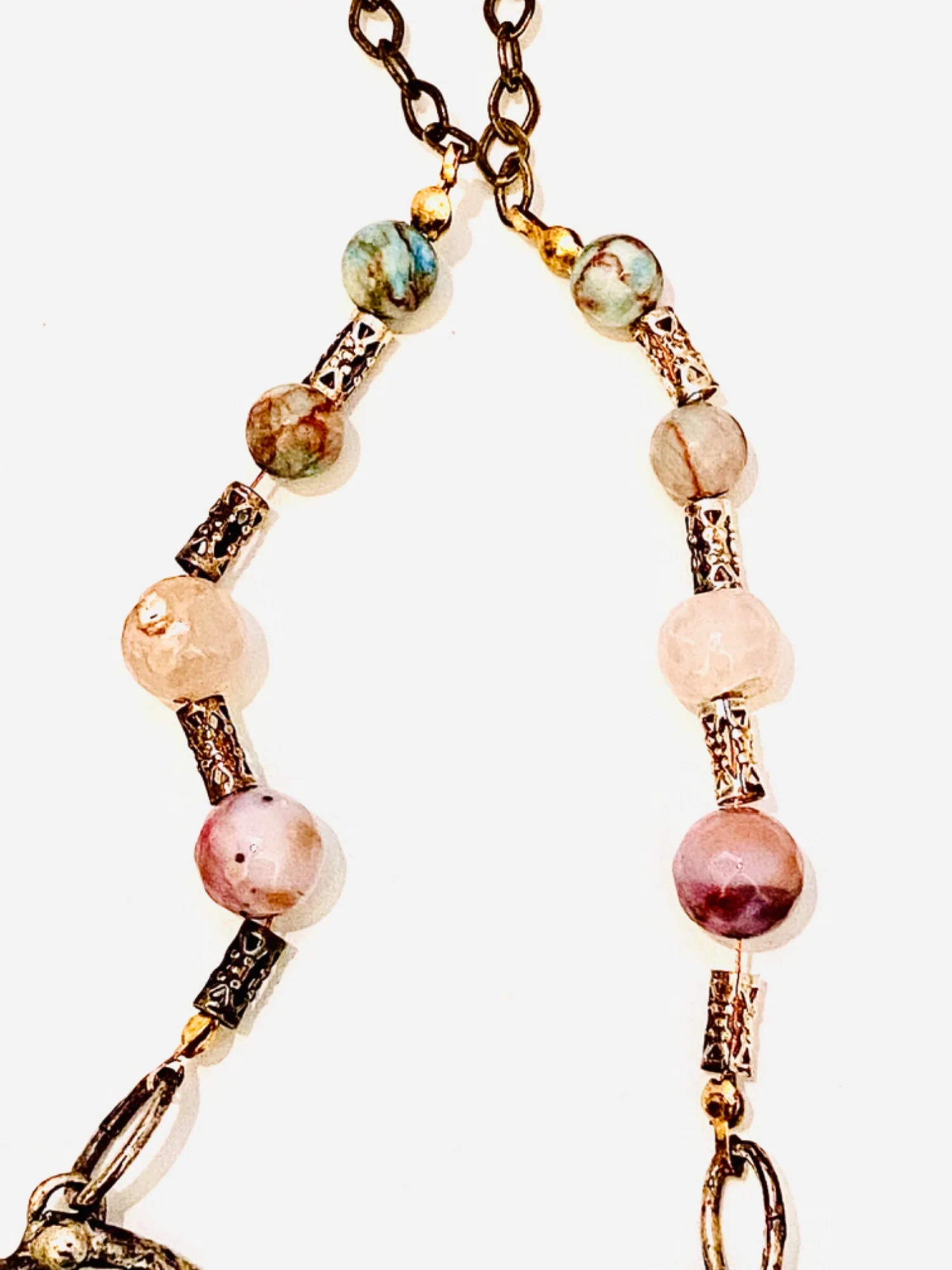 Broken China Choker Necklace with Agate and Aqua Terra Jasper Beads Upcycled Repurposed - Image 8