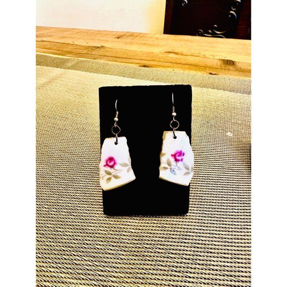 Broken China Earrings Handcrafted with Vintage Floret China Tea Rose Collection - Image 5