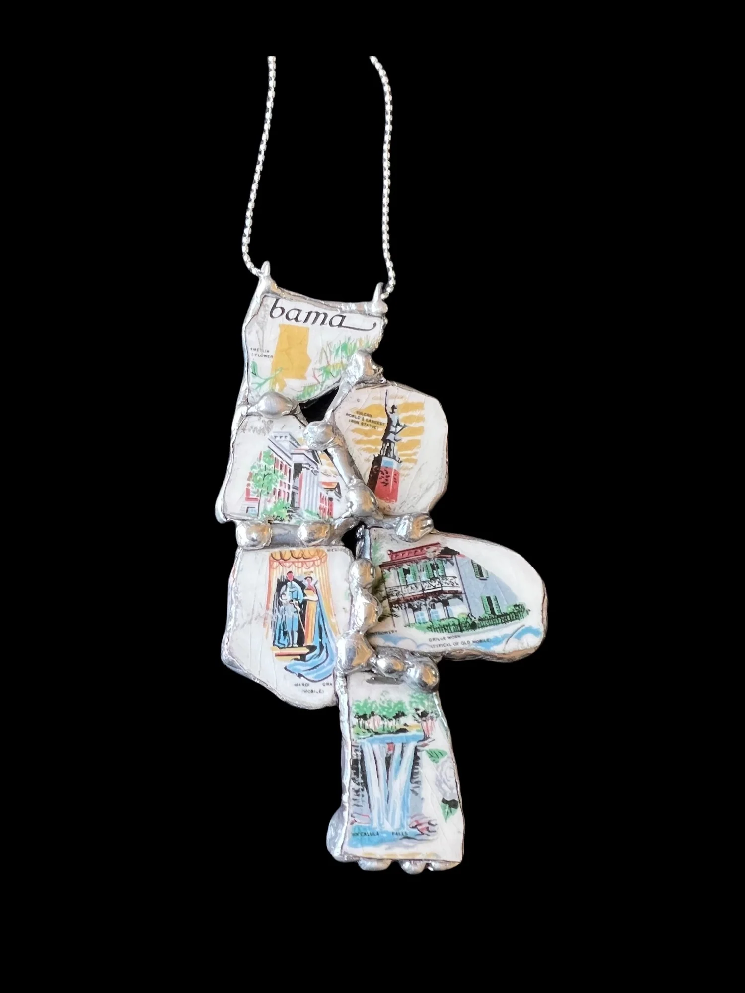 Broken China Pendant Alabama State Commemorative Plate and Chain Handmade - Image 3