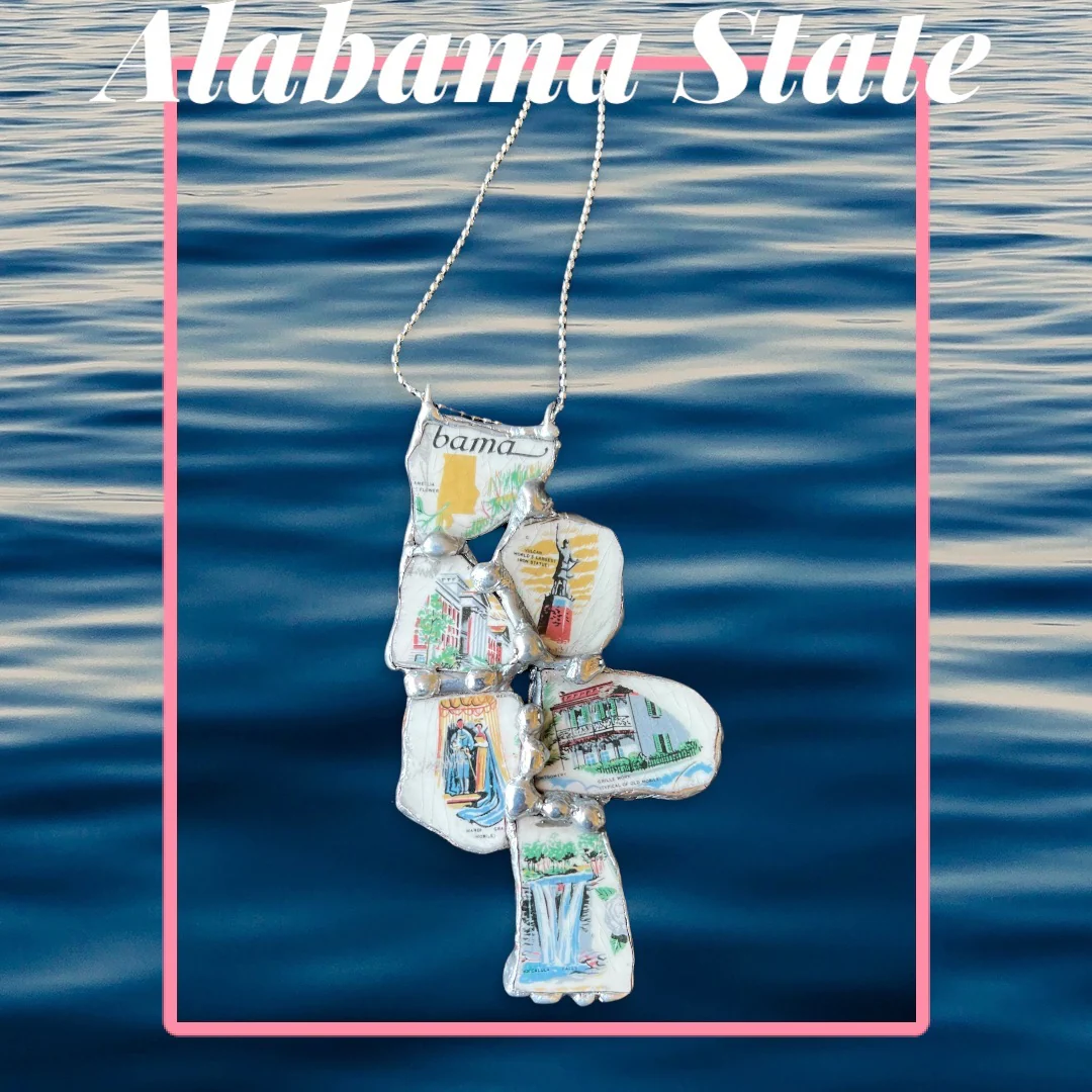 Broken China Pendant Alabama State Commemorative Plate and Chain Handmade - Image 4
