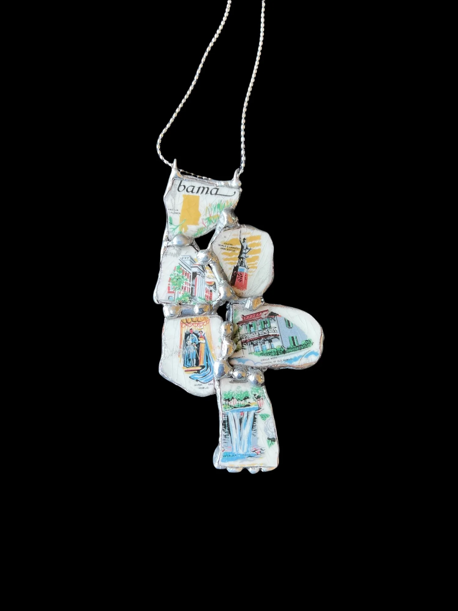 Broken China Pendant Alabama State Commemorative Plate and Chain Handmade - Image 6