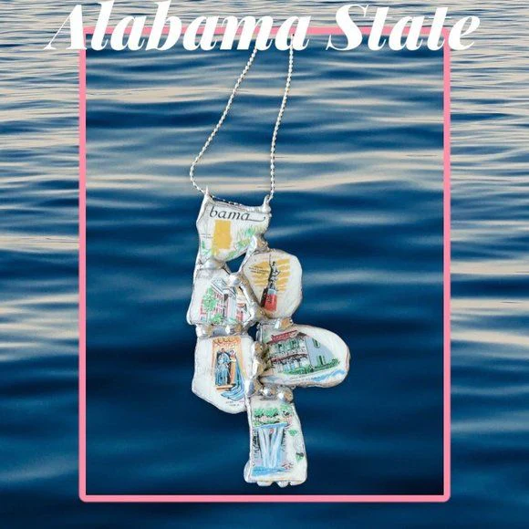 Broken China Pendant Alabama State Commemorative Plate with Chain Handmade Soldered - Image 4