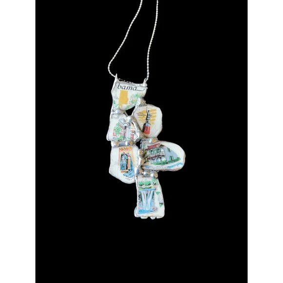 Broken China Pendant Alabama State Commemorative Plate with Chain Handmade Soldered - Image 6