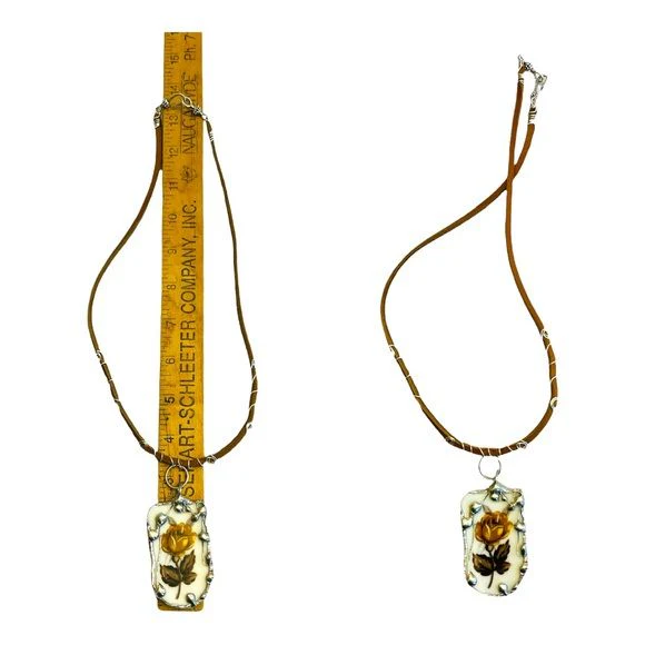 Broken China Pendant Handcrafted with Yellow Rose Vintage Harmony House Japan Plate - Image 11