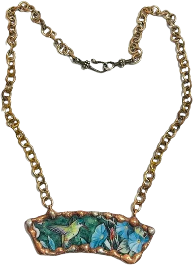 Broken China Pendant Necklace The Ruby-Throated Hummingbird Plate by Lena Liu