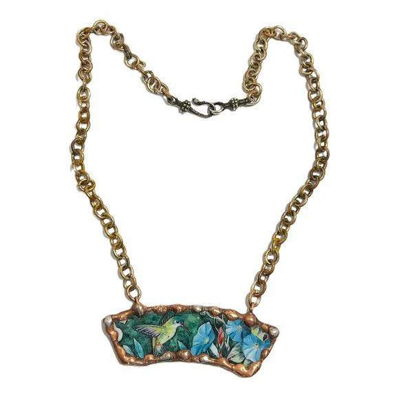 Broken China Pendant Necklace The Ruby-Throated Hummingbird Plate by Lena Liu - Image 9
