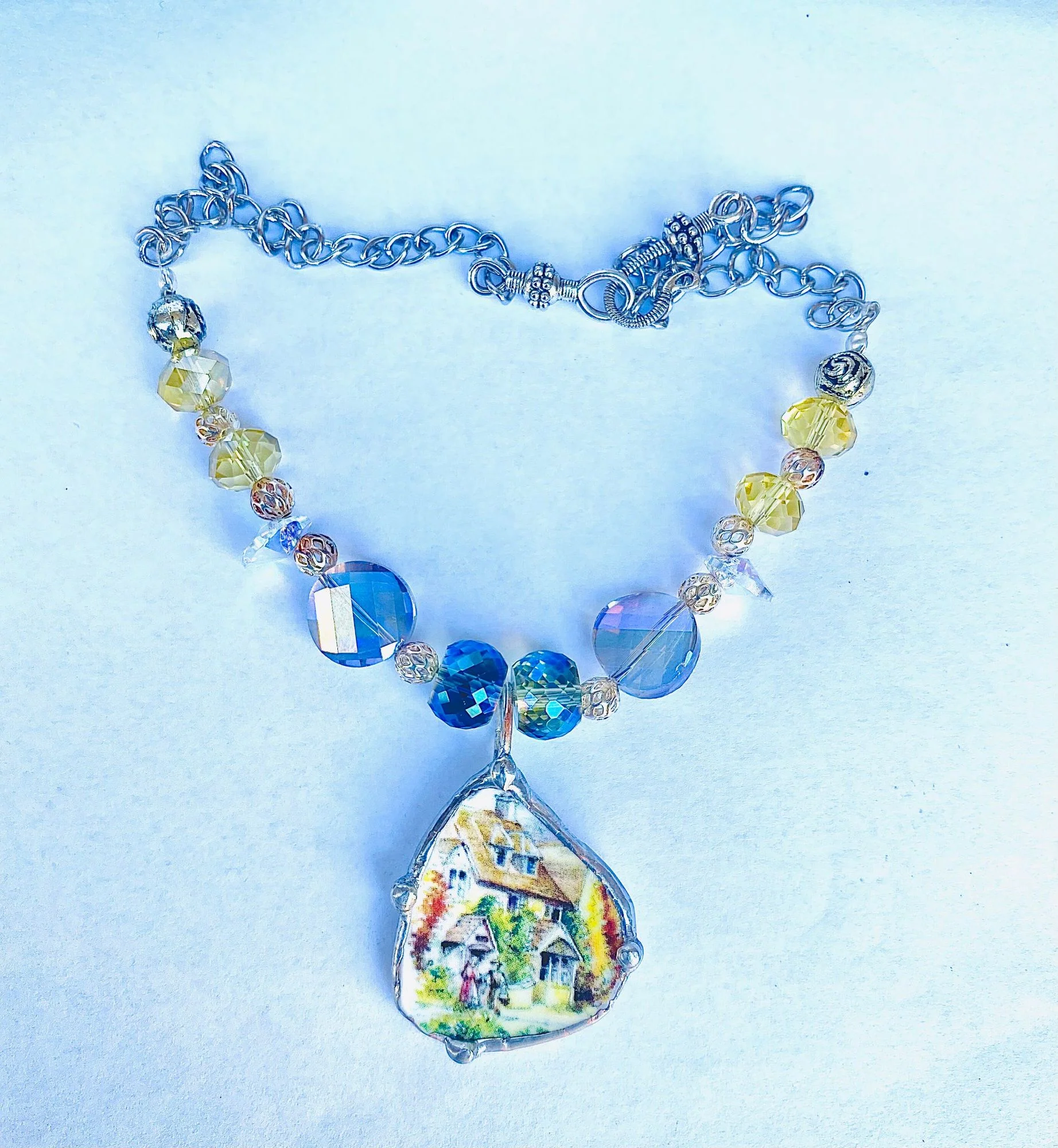 Broken China Pendant with Glass Beaded Necklace - Image 2