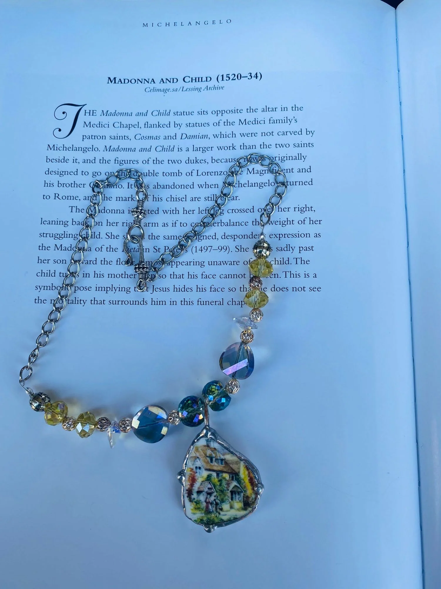 Broken China Pendant with Glass Beaded Necklace - Image 3