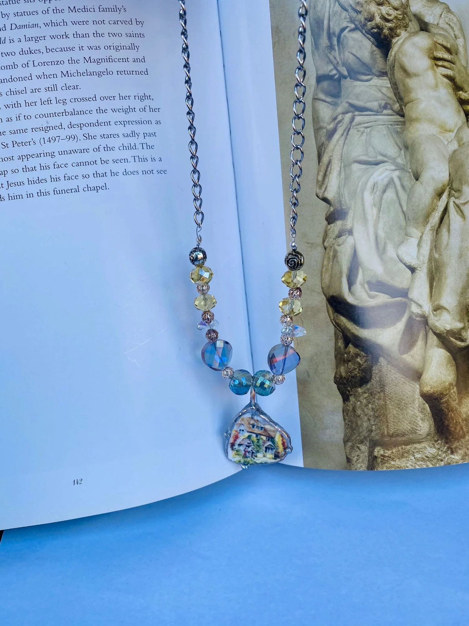 Broken China Pendant with Glass Beaded Necklace - Image 4